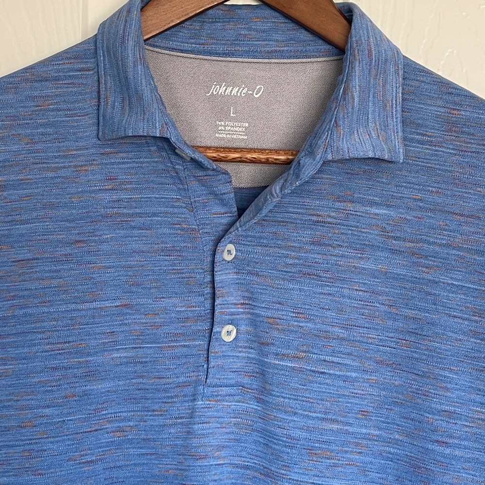 johnnie-O Mens Large Blue Space Dye Performance Short Sleeve Polo Shirt Stretch